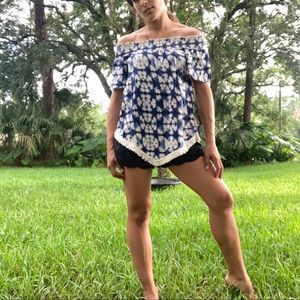 Skylar + Jade Tie Dye Off The Shoulder Fringe Top